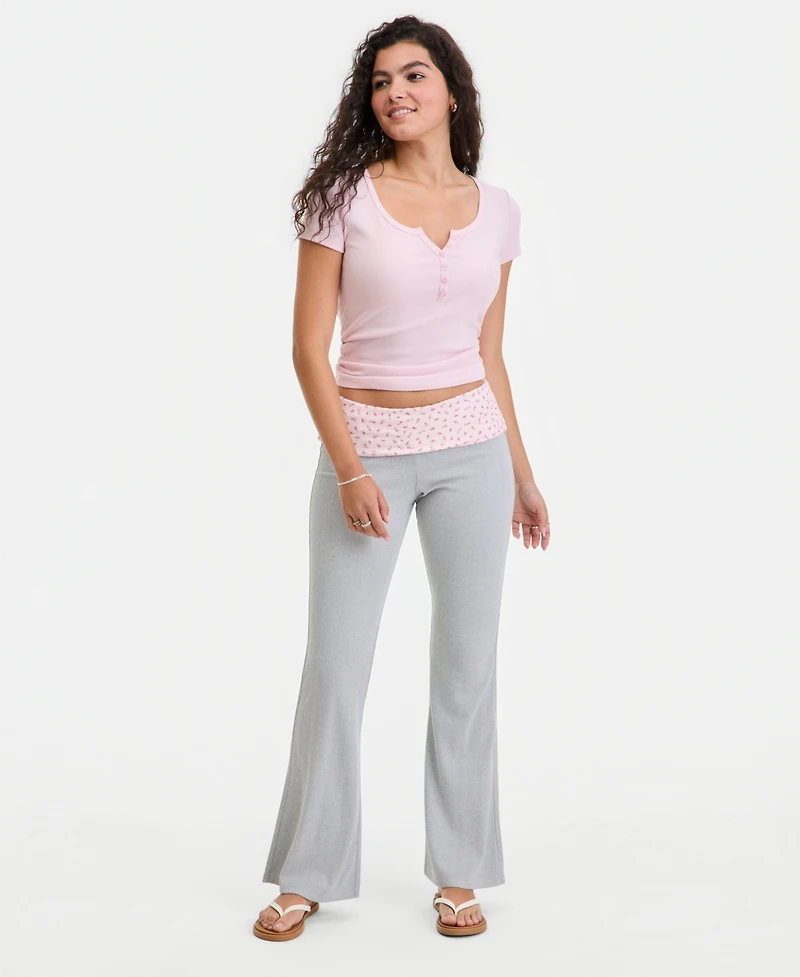 Hippie Rose Juniors' Ribbed Henley Top