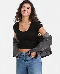 Hippie Rose Juniors' Scoop-Neck Cap-Sleeve Top