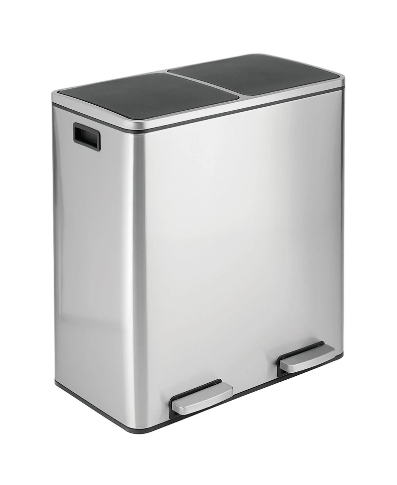 mDesign Metal Steel 60L Large Dual Compartment Step Trash Can - Brushed Chrome