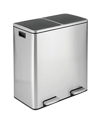 mDesign Metal Steel 60L Large Dual Compartment Step Trash Can - Brushed Chrome