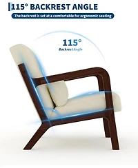 gaomon Mid-Century Chenille Accent Chair,Cozy Reading Chair,Modern Lounge Armchair with Lumbar Pillow,Solid Wood Frame,for Living Room,Bedroom,Office