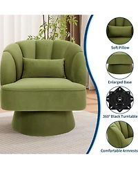 gaomon Modern Swivel Barrel Accent Chair,360 Degree Velvet Upholstered Armchair with Striped Backrest and Plush Padding,Comfy Round Lounge Chair