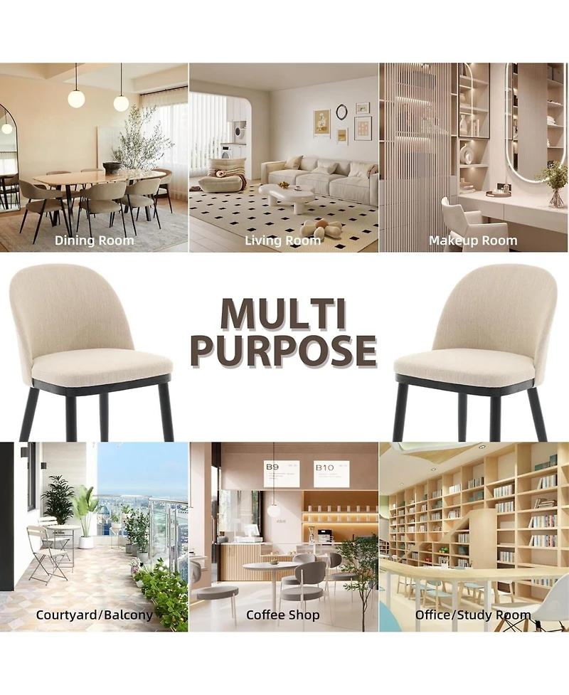 gaomon Dining Chairs Set of 2, Modern Fabric Upholstered Kitchen Side with Curved Backrest and Wood Leg