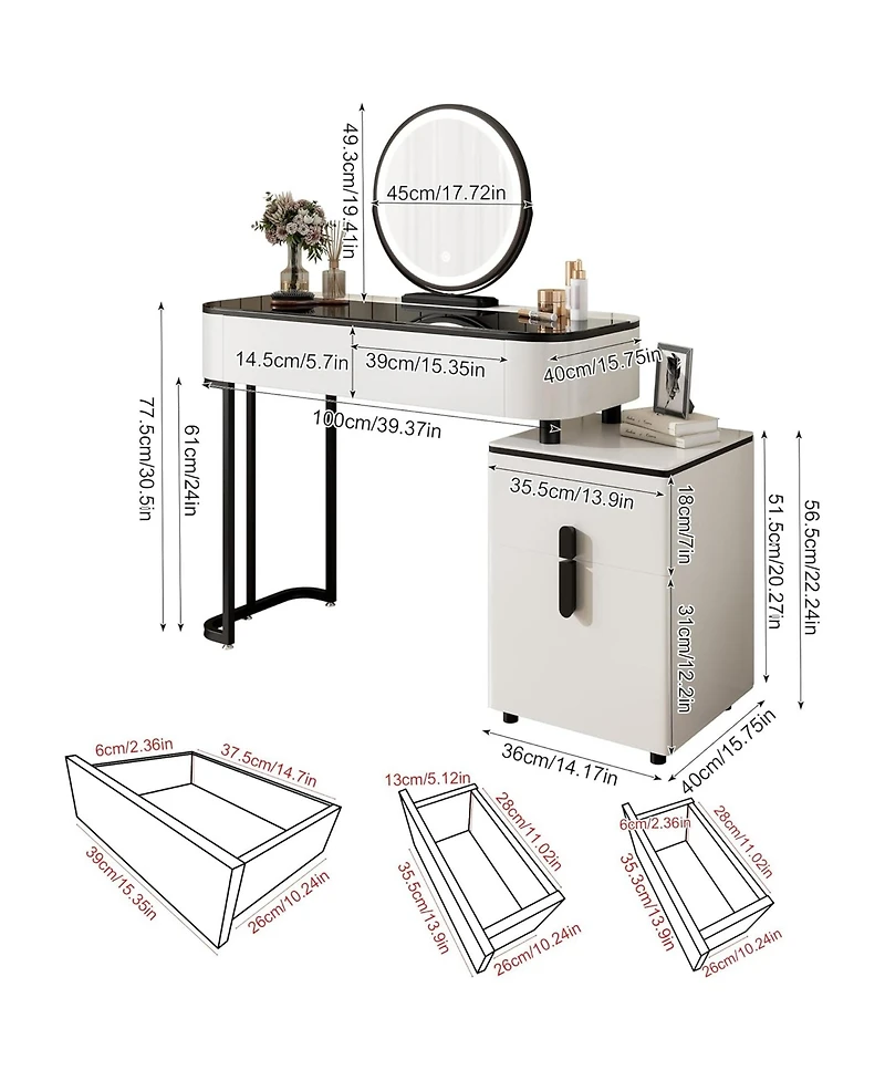 Rainsken Modern Vanity Table with Mirror and Lights