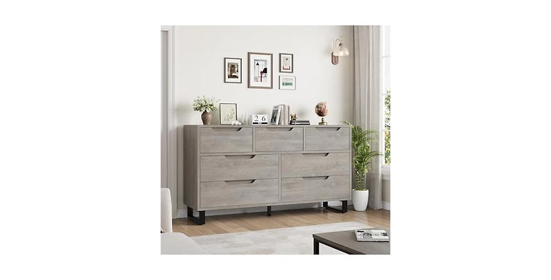 gaomon 7 Dresser for Bedroom, 55" Wide Dresser, Freestanding Horizontal Drawer with Storage