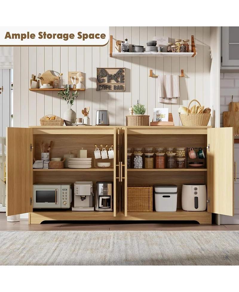 gaomon Sideboard Buffet Cabinet - Large Credenza Storage with 4 Rattan Doors, Modern Console Table Accent Coffee Bar Cabinet for Living Room