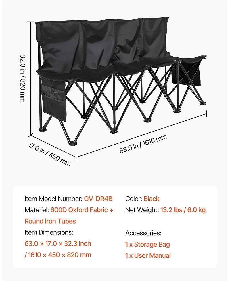 Mecale 4-Seat Portable Folding Sports Bench with Backrest and Carry Bag