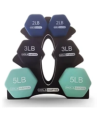 HolaHatha 2, 3, & 5 Pound Neoprene Dumbbell Free Hand Weight Set w/ Rack, Pastel