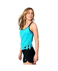 Free Country Women's Textured Mesh Side Tie Blouson Tankini Top