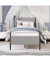 gaomon Twin Size Velvet Corduroy Fabric Bed Frame, Plywood and Iron Construction, Cone-Shaped Iron Foot, Soft Bag Design