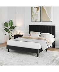 gaomon Full Size Velvet Iron Mdf Vertical Pattern Soft Bag Basic Bed, Upholstered Bed Frame, Stylish Design, Comfortable Mattress