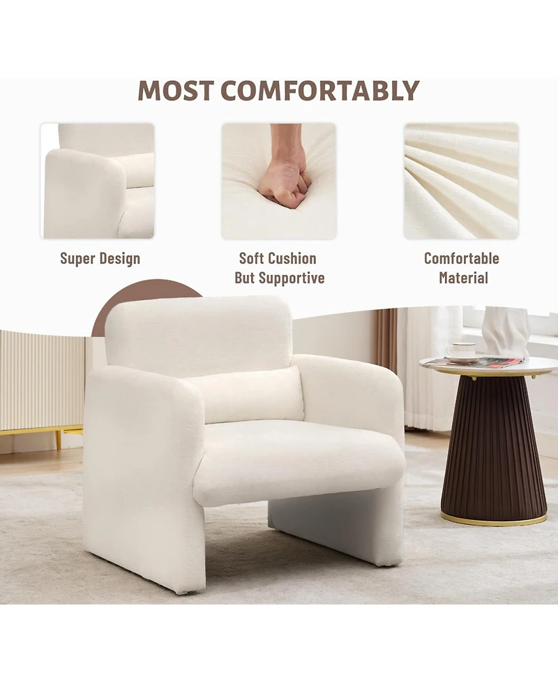 gaomon Single Sofa Chair, Reading Chair for Bedroom, Cozy Chenille Armchair, Mid Century Modern Accent with Arms and Lumbar Pillow