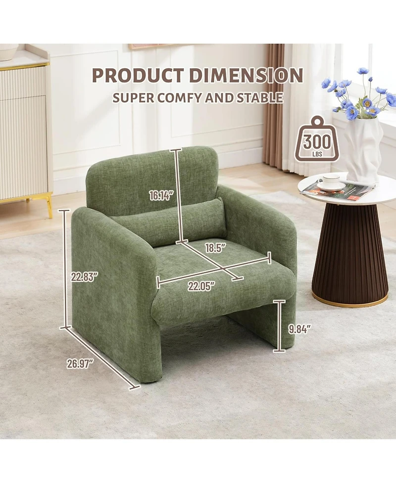 gaomon Single Sofa Chair, Reading Chair for Bedroom, Cozy Chenille Armchair, Mid Century Modern Accent Chair with Arms and Lumbar Pillow