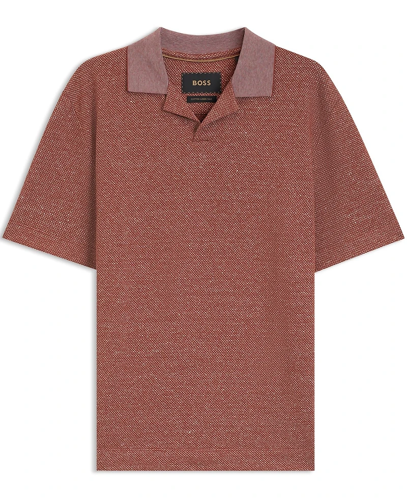 Boss By Hugo Men's Cotton, Linen Silk Johnny-Collar Polo Shirt