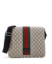 Pre-Owned Gucci Medium Web Flap Messenger Bag Gg Coated Canvas