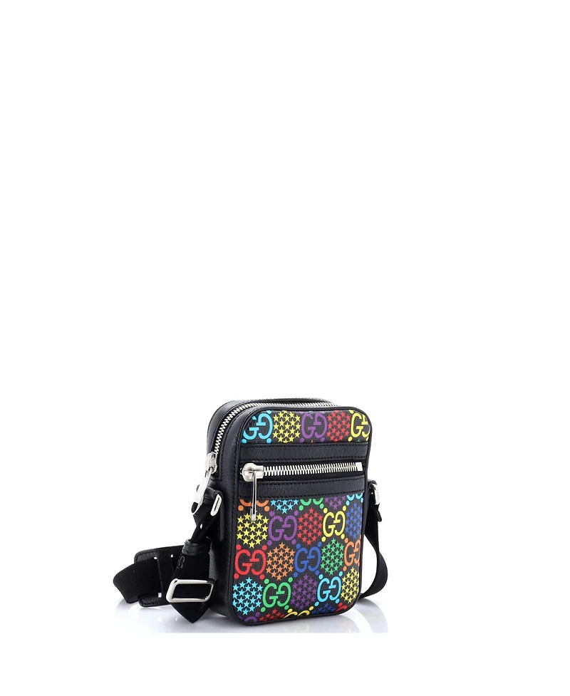 Pre-Owned Gucci Mini Front Zip Messenger Bag Psychedelic Print Gg Coated Canvas