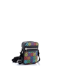 Pre-Owned Gucci Mini Front Zip Messenger Bag Psychedelic Print Gg Coated Canvas
