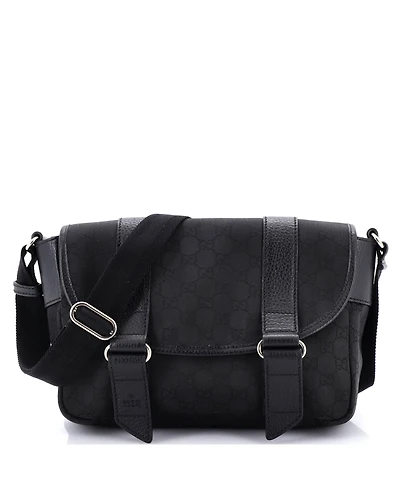 Pre-Owned Gucci Double Belt Flap Messenger Gg Canvas with Perforated Leather