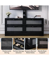 gaomon rattan Tv stand with mount, 4 drawer dresser console for TVs up to 70'', farmhouse wooden media unit for living room or bedroom.