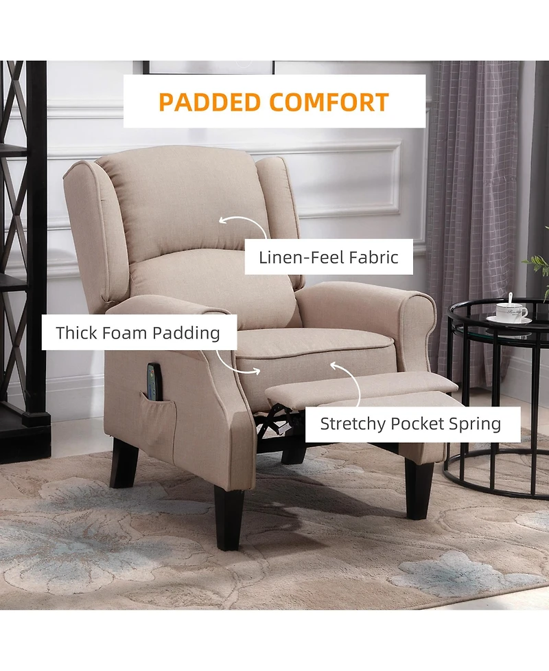 Boyel Living Vibration Massage Recliner Chair with Heat Linen Fabric Push Back Room Sofa