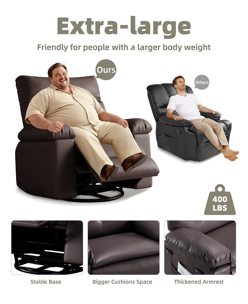gaomon Oversized Recliner Chair with Heat and Massage, 360 Degree Swivel Lazy Boy Recliner for Adults, Manual Rocking Chair