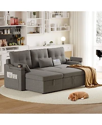 gaomon 85" Reversible L-Shaped Sleeper Sofa Bed with Pull-Out Bed, Storage Chaise, Usb-c Ports, Removable Covers and Cup Holder