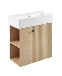 Busdays Modern 21.6 inch Floating Bathroom Vanity with Ceramic Basin and Left Side Storage in Wood Finish
