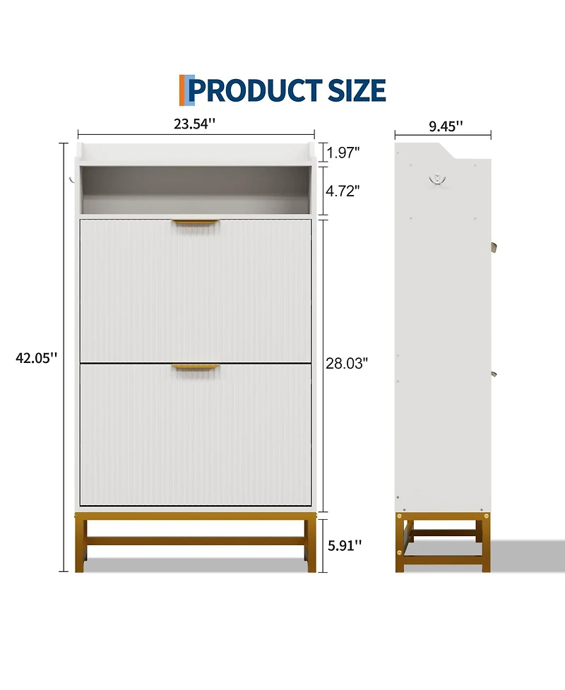 gaomon Fluted Shoe Cabinet Storage for Entryway, Wood Shoe Rack with 2 Flip Drawers and Open Shelf, Modern Entryway Organizer