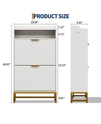 gaomon Fluted Shoe Cabinet Storage for Entryway, Wood Shoe Rack with 2 Flip Drawers and Open Shelf, Modern Entryway Organizer