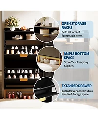 gaomon Fluted Shoe Cabinet Storage for Entryway, Wood Rack with 2 Flip Drawers and Open Shelf, Modern Entryway Organizer