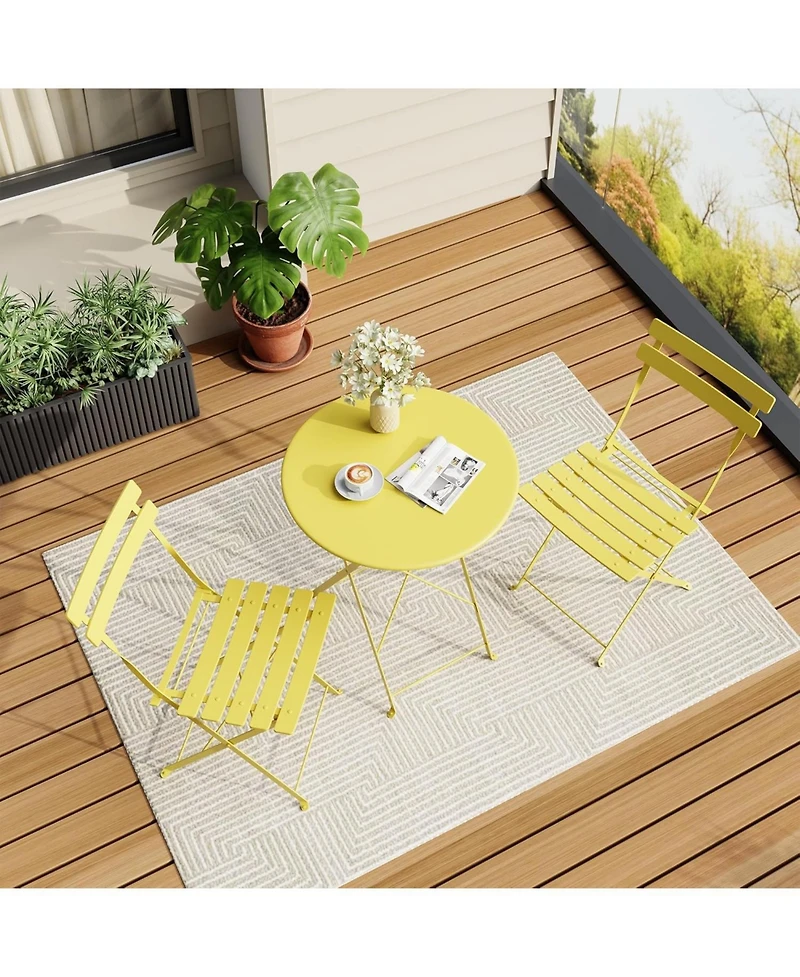 gaomon 3-Piece Patio Bistro Set, Foldable Table & 2 Chairs, Outdoor/Indoor Furniture for Patio, Balcony, Porch & Poolside