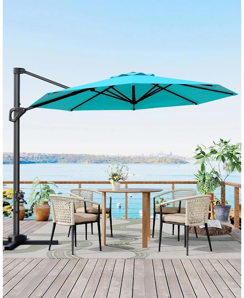 gaomon 10 ft Cantilever Patio Umbrella with Base, 360 Rotation, Offset Market Sunshade, Outdoor Deck & Garden