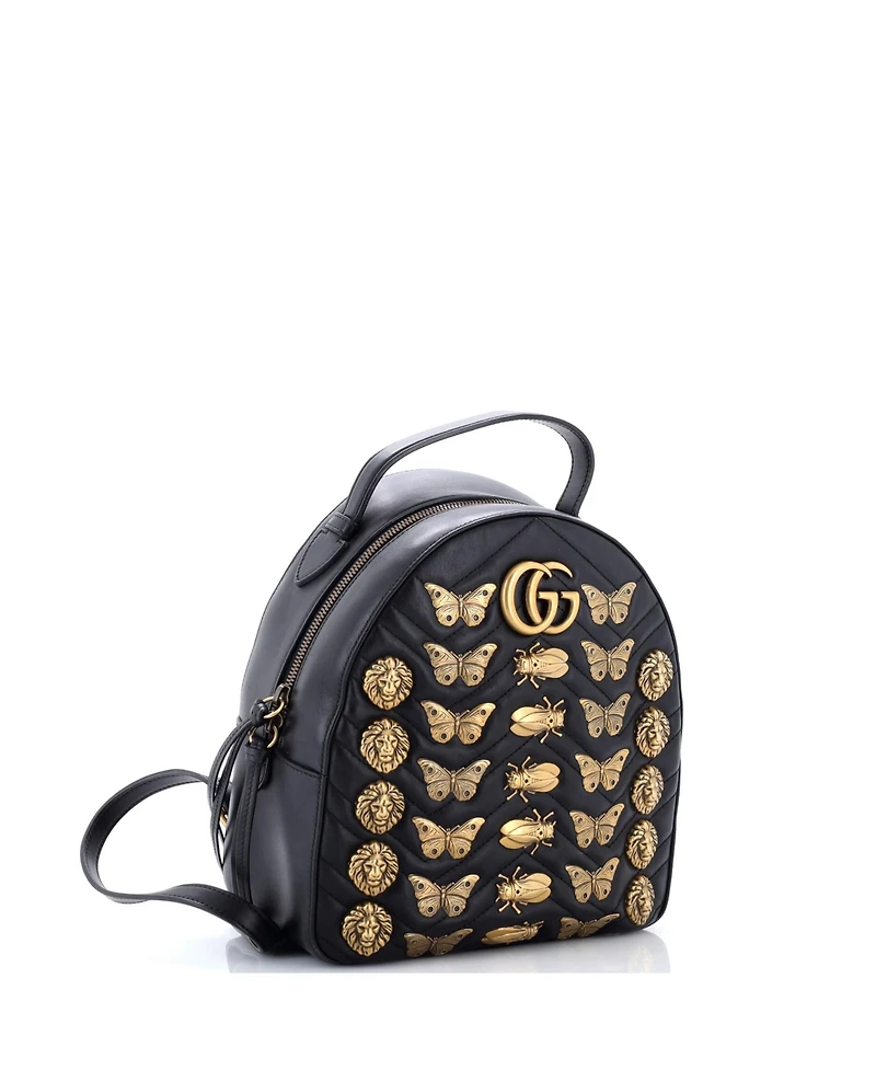 Pre-Owned Gucci Small Gg Marmont Backpack Embellished Matelasse Leather