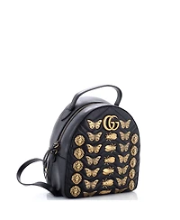 Pre-Owned Gucci Small Gg Marmont Backpack Embellished Matelasse Leather
