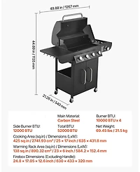 Ecooso 4-Burner Propane Gas Grill with Side Burner, 425 Sq. In. Cooking Area, 52,000 Btu