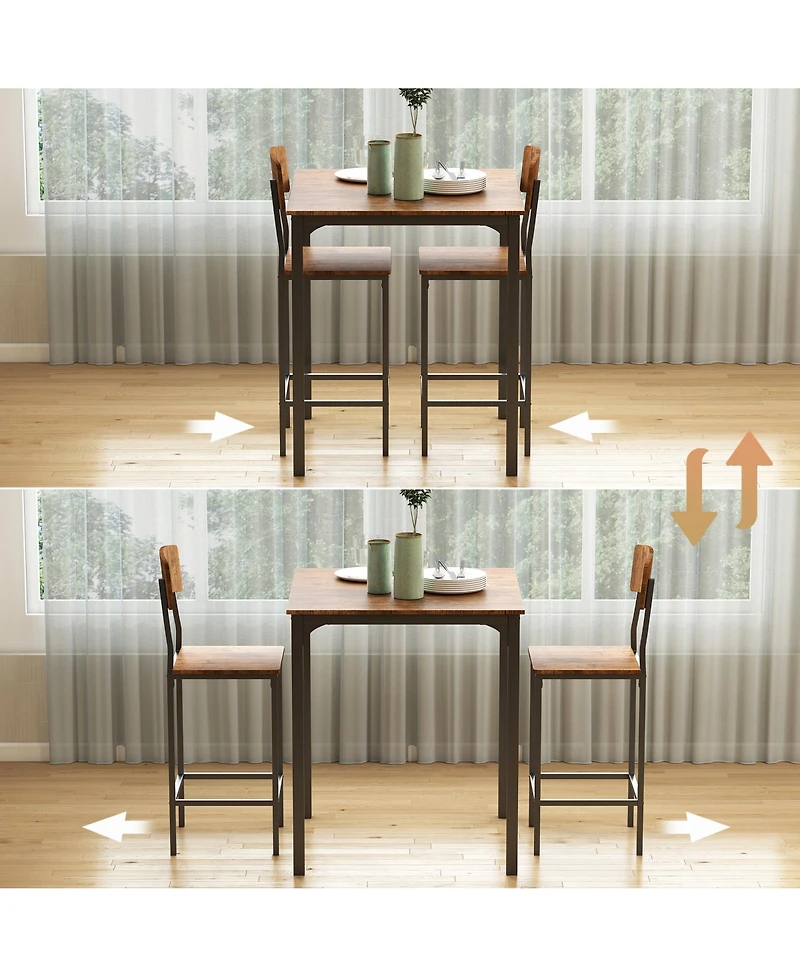 Homcom Three Piece Indoor Tabletop Collection w/Matching Seats Metal Legs for Stability