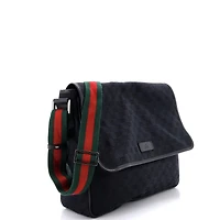 Pre-Owned Gucci Medium Web Strap Flap Messenger Gg Canvas