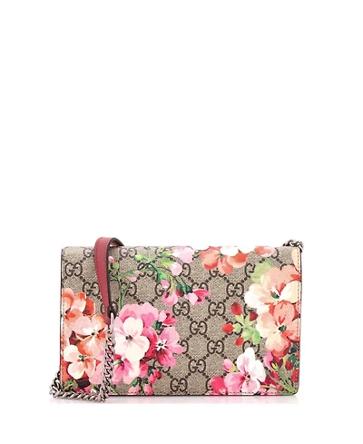 Pre-Owned Gucci Chain Wallet Blooms Print Gg Coated Canvas