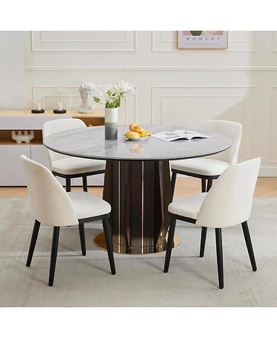 gaomon Modern Dining Chair Set of 4,Linen Upholstered Kitchen Chair with Curved Back,Sold Wood Legs,Accent Chair for Kitchen,Dining Room