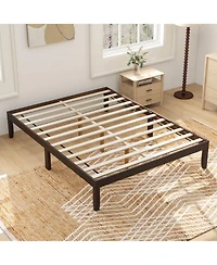 Sugift 82" Queen Size Wood Bed Frame with Wooden Slats Support and Rubber Wood Legs-Espresso