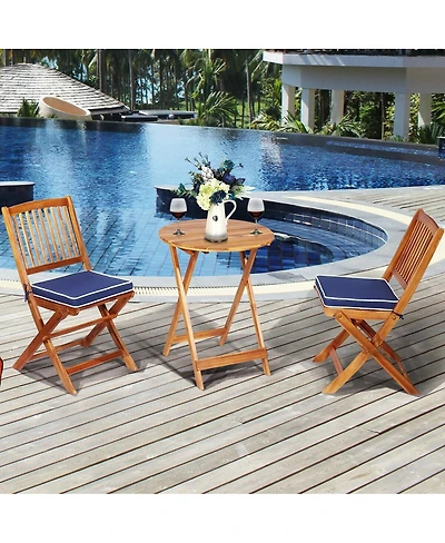 sumyeg 3-Piece Folding Patio Bistro Set with Cushions and Round Table