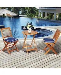 sumyeg 3-Piece Folding Patio Bistro Set with Cushions and Round Table