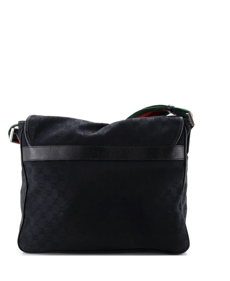 Pre-Owned Gucci Medium Web Strap Flap Messenger Gg Canvas