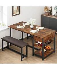 gaomon Dining Table Set with 2 Benches for 4 Kitchen Table Set with Storage Drawers & Wine Rack for Breakfast Nook and Small Space Dining Room Table S