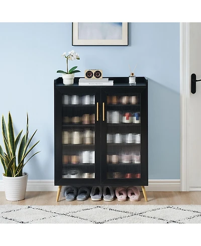 gaomon Shoe Cabinet with Glass Doors, 5-Tier Entryway Shoe Organizer Storage Rack