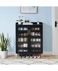 gaomon Shoe Cabinet with Glass Doors, 5-Tier Entryway Shoe Organizer Storage Rack