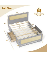 Sugift Full Size Rattan Bed Frame with Storage Drawers