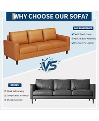 gaomon 83" Leather Sofa, Mid-Century Modern 3-Seater Couch with Cushions and Armrests