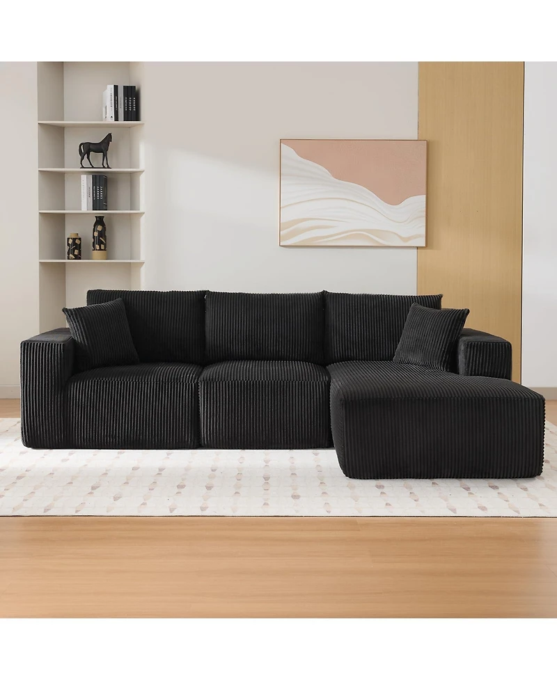 gaomon 108" L-Shaped Modular Sectional Sofa, 3-Piece Corduroy Cloud Couch with Right Facing Chaise & Armrests, No Assembly
