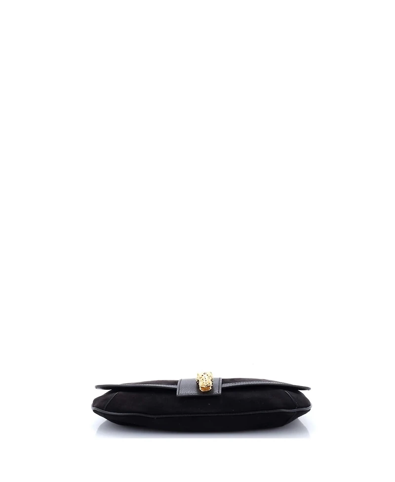 Pre-Owned Gucci Small Tiger Head Chain Clutch Suede with Leather